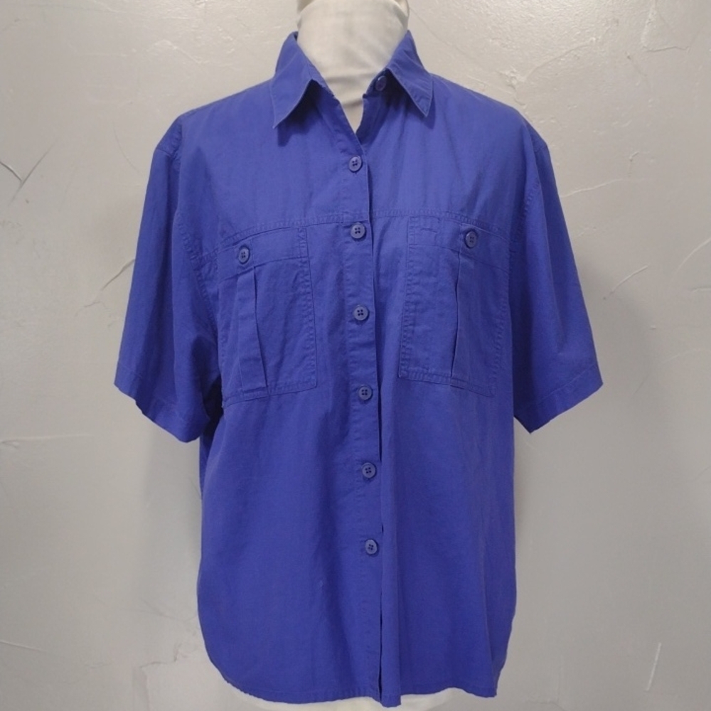 Vintage Mervyn's Partners Royal Blue Short Sleeve Shirt Women 16
